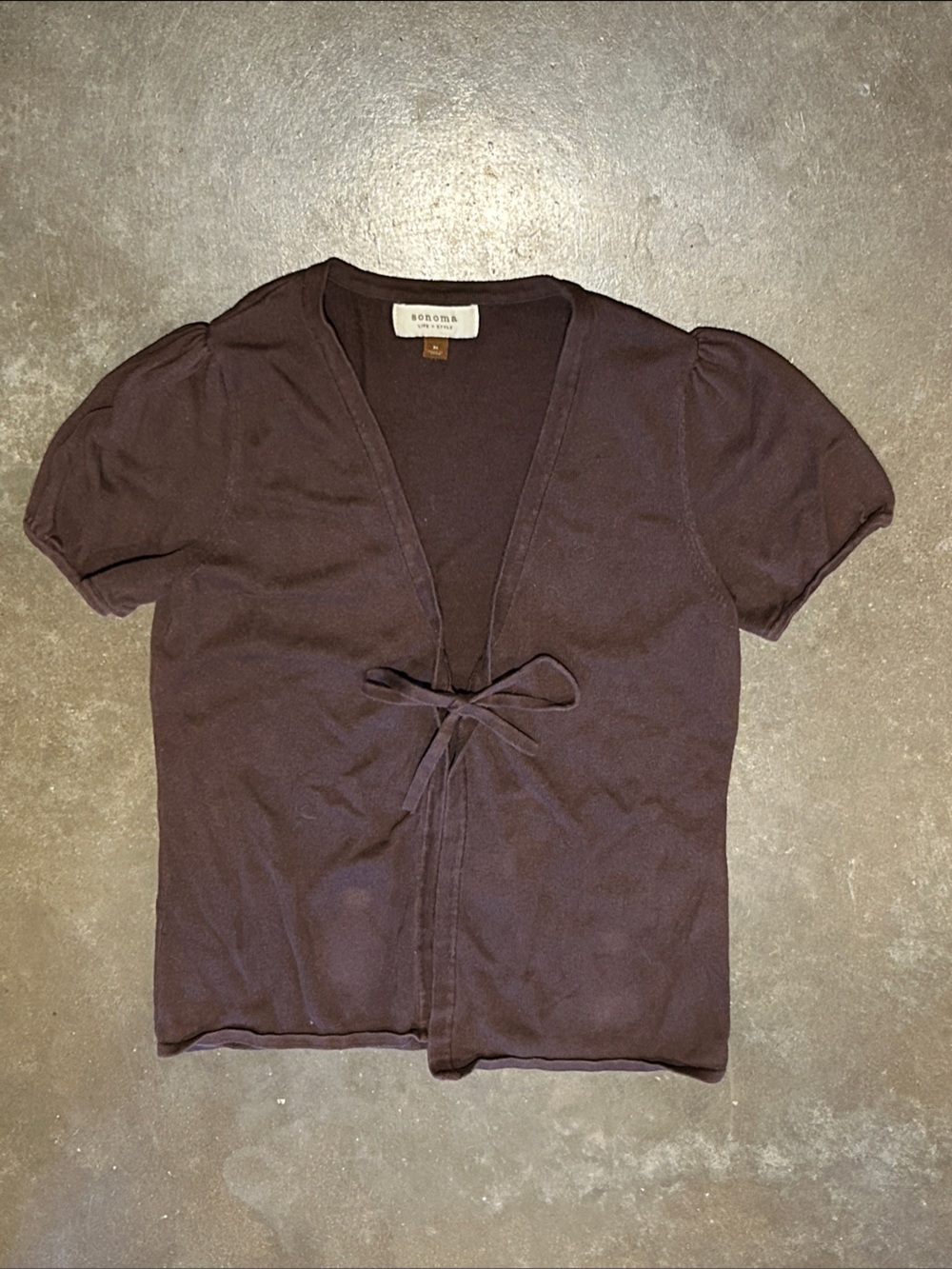 Sonoma Short Sleeve Front-Tie Top in Chocolate Brown - Women M READ ✅